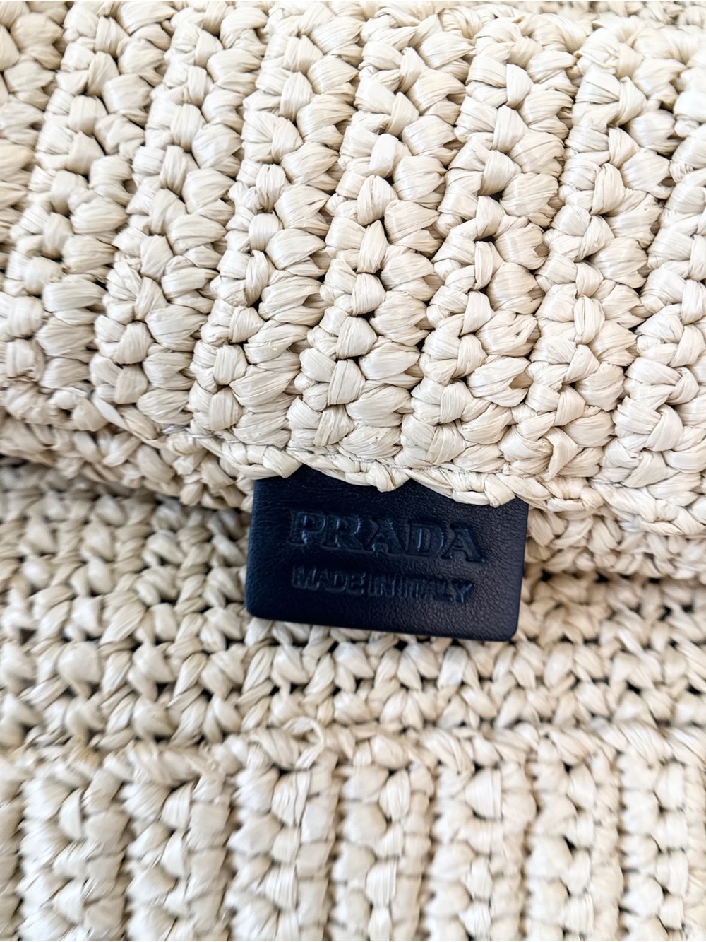 ✨NEW✨PRADA Yarn Raffia Effect Embroidered Logo Large Crochet Tote Bag - Natural - Picture 10 of 16